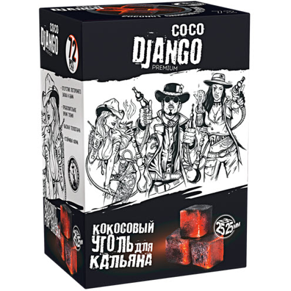 Уголь Coco Django 25мм для кальяна - 1кг (72 шт) в Красноярске