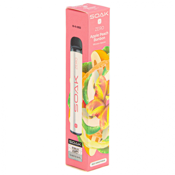 SOAK X ZERO Apple peach bonbon 1500 затяжек (без никотина) в Красноярске
