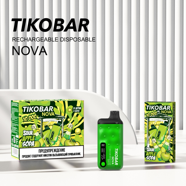 Электронка Tikobar Nova Кислая Яблочная Содовая 10000 Затяжек в Красноярске